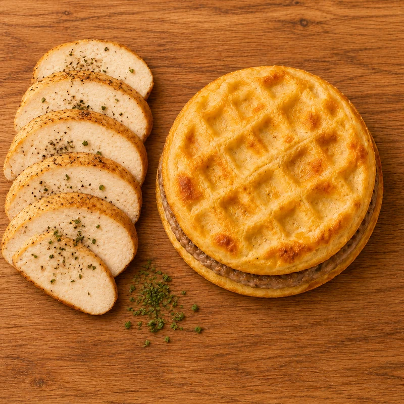 Cheesy Egg & Potato Waffles – Chicken Sausage Sandwich